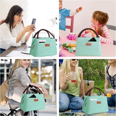Домашня сумка для обіду, сумка для холодильника, мила сумка для обіду, водонепроникна тканинна складна сумка для пікніка для жінок, дорослих, студентів та дітей (Зелена відкрита)