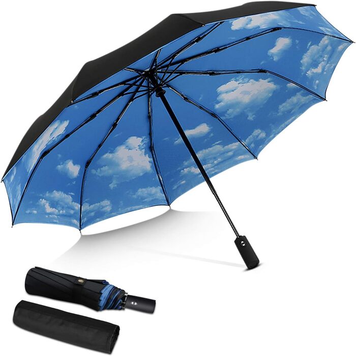 Чоловіча жіноча автоматична парасолька Вітрозахисний калібрований стабілізатор Дощовий чохол Міцна посилена парасолькова кишенькова парасолька Парасолька для подорожей (синій B, L)