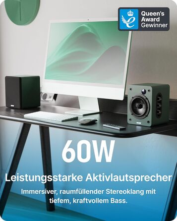 Активні колонки Majority D50X 60W 2.0 для ПК та HiFi: Bluetooth 5.3, HDMI ARC, AUX, вуглецевий диффузор, колір зелений