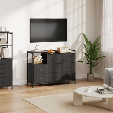 Комод Somdot з висувними ящиками для спальні, вітальні, передпокою з LED-підсвічуванням та розетками (2 AC, 1 USB, 1 Type-C), 5 тканинних ящиків, білий, 29T x 66,5B x 70,5H cm (Чорний, 29T x 99B x 70.5H cm (8 ящиків))