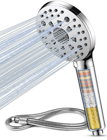 Фільтр для душу MEKO, високий тиск, ручна лійка з 15-шаровим фільтром, шланг 1,5м, 3 режими, економія води, видалення хлору, жорсткої води, важких металів (срібла)