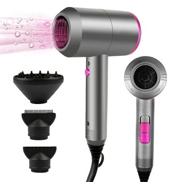Професійний іонізуючий фен для волосся Faszin з AC-мотором, 2 швидкостями та 3 режимами температури, сірий (дифузор та 2 концентратора в комплекті)