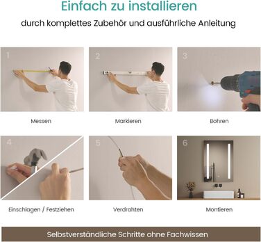 Дзеркало для ванної кімнати EMKE з підсвічуванням 60x80 см, 2 кольори світла, антизапарник, IP44, LED, сенсорний вимикач