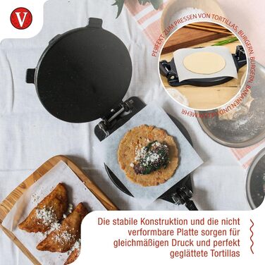 Прес для тортилій Victoria, чавун, 20 см: для тако, арепа, кесаділья, емпанада, патакон