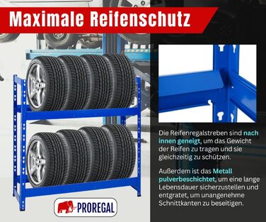 Стелаж для шин PROREGAL Tiger: 100x110x35 см, 150 кг навантаження, 8 шин, 2 рівні, блакитний
