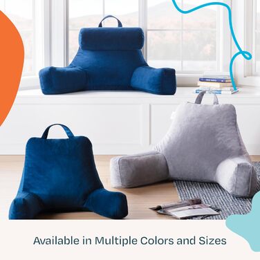 Подушка для читання Linenspa з подрібненим пінополіуретаном Memory Foam, подушка для спини для читання, ігор, перегляду телевізора, подушка на стілець, для гуртожитків, велика (X-Large) з підтримкою шиї, темно-синя