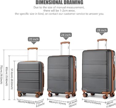 Чемодан-валіза KONO (65см, сірий/коричневий)