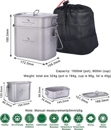 Набір посуду iBasingo Titan Kantine 1500ml/600ml для кемпінгу та відпочинку на природі (Ti2059C)