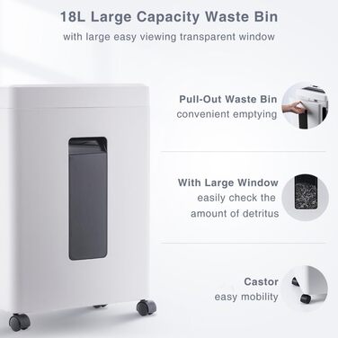 Шредер для паперу P4 з перехресним різанням: 60 хв безперервної роботи, знищення кредитних карт та скріпок. Офісний та домашній шредер з 21л контейнером, тихий, білий (бежевий, 10 аркушів)