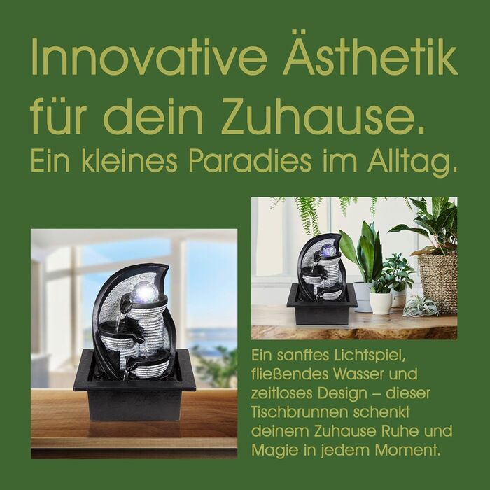 Настільний фонтан BMF-VERSAND® з RGB підсвічуванням та обертовою скляною кулею – декоративна лампа з RGB LED, кімнатний фонтан з підсвічуванням, сірий колір, куля, 4 ступені