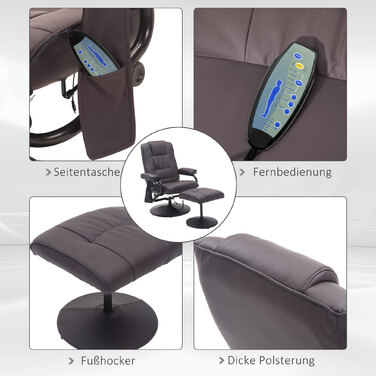 Крісло-масажер для відпочинку з підставкою для ніг, 10 вібраційних точок, 1 пульт дистанційного керування; розміри: 77 см x 84 см x 95 см, колір: коричневий