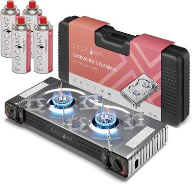 Газовий наметний пальник Gaskocher 2-flammig з п'єзозапалюванням для балончиків MSF-1a 227g - 4 балончики в комплекті