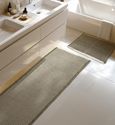 Набір килимків для ванної кімнати: антиковзаючі килимки, набір 2 шт., бохо-стиль, для ванної, спальні, вітальні, 51 x 120 см + 41 x 61 см, коричнево-білий (зелено-білий)