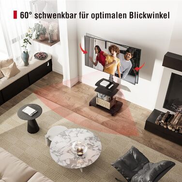 Підставка для телевізора мобільна з поличками Holz, 32-65 дюйми, чорна, VESA 400x400, до 40 кг