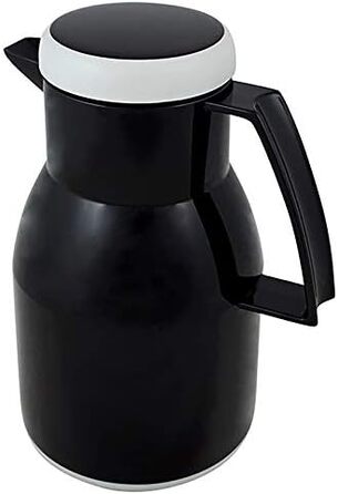 Термос Wash Thermoskanne чорного кольору 1л, зберігає напої гарячими та холодними до 6 годин, з подвійним скляним вкладишем, щільний гвинтовий ковпачок, придатний для миття в посудомийній машині