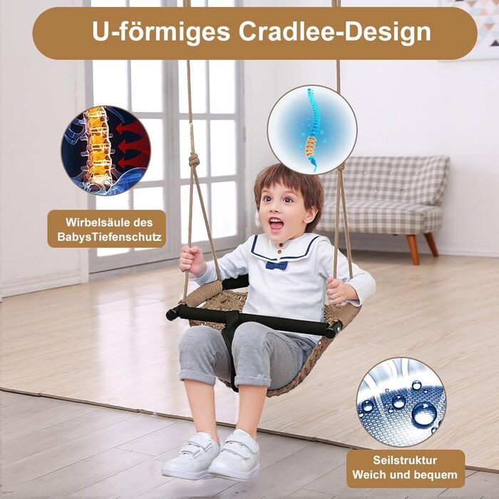 Дитяча гойдалка Nets Tribe 2-в-1: гойдалка-сидіння з регульованими мотузками для дому та саду. Міцний набір для ігор (зелений, світло-коричневий)