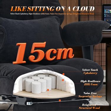 Ергономічний офісний крісло Efomao XXL до 200 кг з підставкою для ніг, чорний. Крісло для дому та офісу з товстою подушкою та високою спинкою.