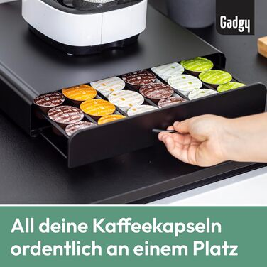 Тримач для капсул кави Gadgy | Сховище для 36 капсул з шухлядою | Тримач капсул кави з нержавіючої сталі, чорний