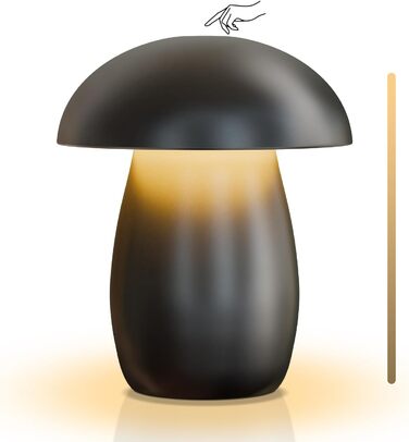 FUYO Pilz Lampe Kabellos: Бездротова лампа-гриб з торшером, сенсорне керування, регулювання яскравості та функція пам'яті, сучасний дизайн для спальні, вітальні та кемпінгу, елегантний чорний колір