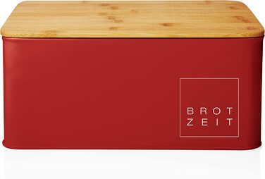 Хлібниця для кухні Lumaland металева Хлібниця з бамбуковою кришкою, Хлібниця прямокутної форми, 30,5 x 23,5 x 14 см (прямокутна форма 30,5 x 23,5 x 14 см, червона)