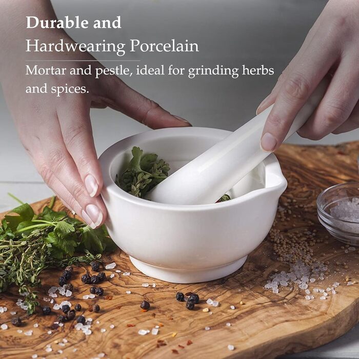 Традиційний ступка та товкачок Bartleet & Sons, порцеляна, 11 см, білий - для трав та спецій