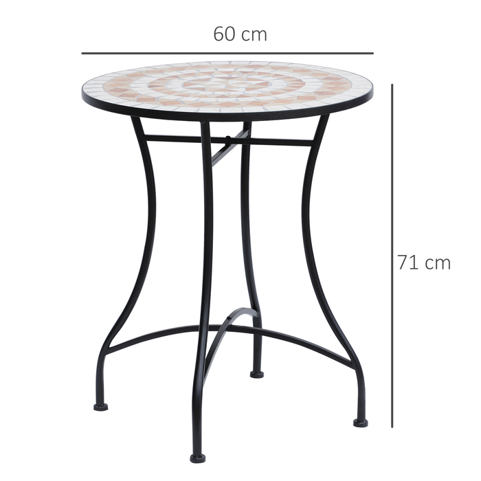 Мозаїчний стіл Outsunny Garden Table круглий Ø60 см, Балконний стіл Журнальний столик зі сталі та кераміки в помаранчевому та білому кольорах, висота 71 см для саду та балкона