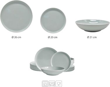 Вінтажний обідній сервіз ECHTWERK з 12 предметів Nerea Nature-Design, для 4 осіб, набір посуду з керамограніту пастельних тонів з 4 обідніми тарілками, 4 бічними тарілками, 4 тарілками для супу, сірий