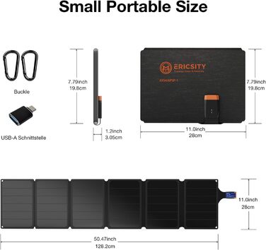 Сонячна панель 54 Вт, сонячний зарядний пристрій Ericsity USB сонячна панель портативна для кемпінгу Складна сонячна панель з виходом швидкої зарядки USB-C та матеріалом поверхні ETFE