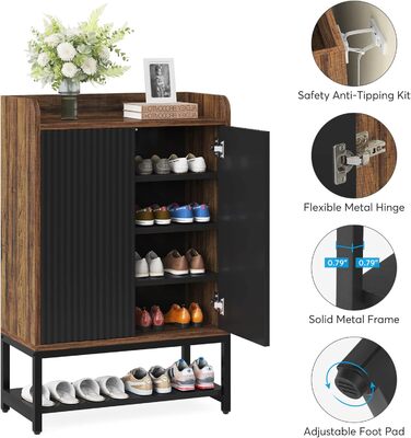 Шафа для взуття Tribesigns з дверцятами, 5-ярусна, для передпокою, дерев'яна шафа-органайзер для 15-20 пар взуття, чорно-коричнева