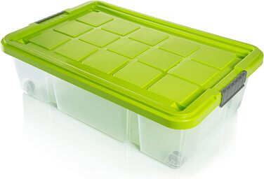 Ящик для зберігання під ліжко BigDean 3 шт. з кришкою 25 л салатовий зелений 60x40x17,5 см - з коліщатками затискний замок вкладається - ящик для зберігання Eurobox Ящик для зберігання ящик для ліжка - Зроблено в Німеччині