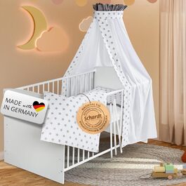 Дитяче ліжко Schardt 70x140см Classic White Big Stars Grey, росте разом з дитиною, в т.ч. матрац і текстильний комплект