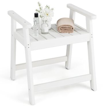 Лавка для душу Costway з полицею, коричнево-біла, 32,5x32,5x43,5 см. Макс. вантажопідйомність: 165 кг