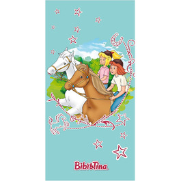 Пляжний рушник Бібі і Тіни із зображенням коней, сердечок, для дівчаток, банний рушник, рушник для басейну 75x150 см, 100 бавовна, велюр, (Trkis)