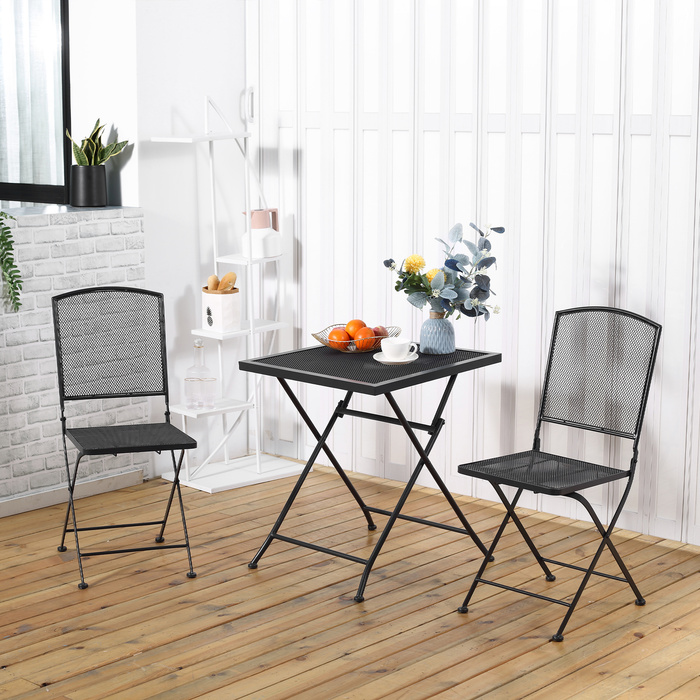 Набір бістро Outsunny Garden Seating Group 3 особи з 1 столом і 2 розкладними стільцями, метал сірий для тераси та балкона