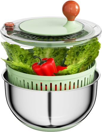 Швидка салатниця-швидкообертач з нержавіючої сталі з кришкою, для миття та сушіння овочів та фруктів