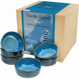 Набір посуду серії Nordic Fjord 18шт, набір тарілок з керамограніту (набір мисок для пластівців 6шт., синій), 21551