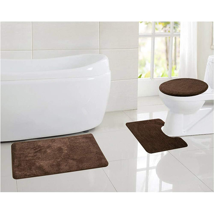 Набір килимків для ванної ELEOPTION (3 шт.): нековзкі, м'які, швидковисихаючі. Килимок для туалету та душової кабіни, колір кавовий