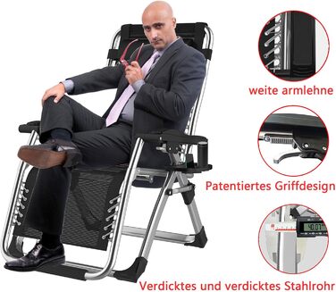 Розкладний шезлонг для саду та відпочинку на природі - 200 кг, срібний (83 см)