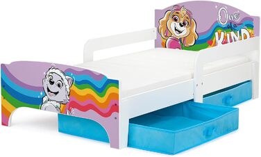 Ліжко дитяче Leomark Paw Patrol Smart - дерев'яне, 70x140 см, з текстильними ящиками, білий/рожевий колір, з принтом (Paw Patrol 04)