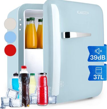 Klarstein Mini-холодильник з морозильною камерою, 32/37 л, для напоїв та косметики, ретро-дизайн, тихий, для кімнати, 2-в-1, енергоклас E, пастельно-блакитний