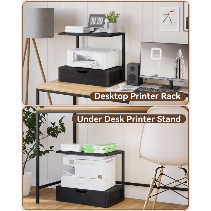 Підставка для принтера IBUYKE 2-ярусна, стіл з полицею, органайзер для офісу, чорний (TLJ015W)