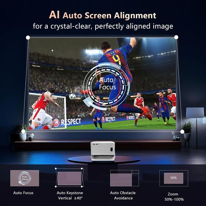 Міні-проектор Smart Beamer Mini: 4K, Netflix, Автофокус, 180° обертання, WiFi6, Bluetooth, Full HD 1080P, 600ANSI, для дому та вулиці