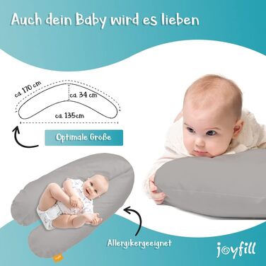 Подушка для годування Joyfill® Premium Stillkissen з мікроперлин - ідеальна для сну та годування. М'яка та тиха завдяки наповнювачу. Подушка для сну на боці, 100% Made in Germany (170 см, сіра)
