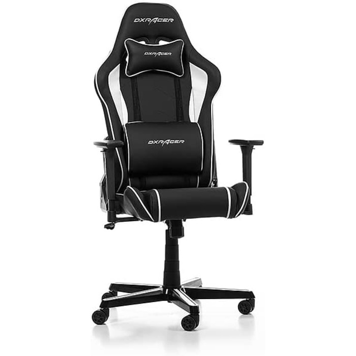 Ігрове крісло DXRacer Prince P08, шкірозамінник, чорно-біле, до 185 см