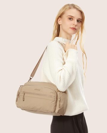 Сумка на плече LOVEVOOK для жінок, чорна сумка через плече середнього розміру з багатьма відділеннями, легка сумка-месенджер для подорожей, офісу, вечірки, відпочинку, бежева