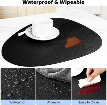 Набір з 6 серветок на стіл, миючі, з підставками, двосторонні, з імітацією шкіри, водонепроникні для обіднього столу, кухні, ресторану та дому (6 шт., чорний)