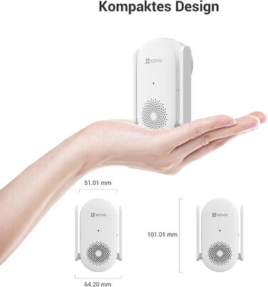 Відеодзвінок EZVIZ CP3 Pro з акумулятором та дзвінком CH1, бездротовий, з камерою, розпізнавання осіб, 2K, кольорова нічна зйомка, двостороння зв'язок, 8GB eMMC, комплект