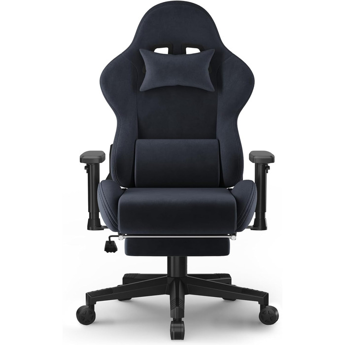 Ігровий крісло JUMMICO з тканини, офісне крісло з масажем, ергономічний офісний стілець, регульовані підлокітники, 90-180° нахил, 200 кг, сірий