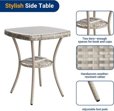 Набір садових меблів UDPATIO Lounge для балкона: стіл та 2 стільці, стійкий до погодних умов, для тераси та саду, поліротанг, 2 особи (кремовий, 3-частинний)