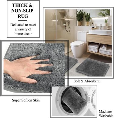 Набір аксесуарів для ванної кімнати 9 шт. Чорний та золотий (Мülleimer, тумбочка, дозатор мила, мильниця, тримач зубної щітки, стакан для щіток, WC-щітка, тримач ватних паличок) + Шторка для душу + Килимок для ванної (Сірий)